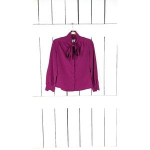 Vintage Country Sophisticate Petite fuchsia  bow tie button front blouse
